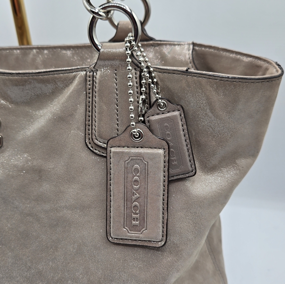 COACH Chelsea East West Beige Shimmer Patent Leather Shoulder Tote Bag - Picture 4 of 15